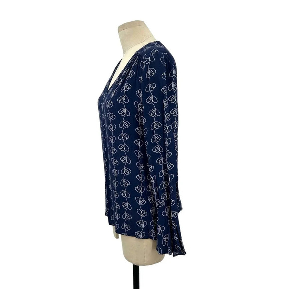 Boden Victoria Blouse Bell‎ Sleeve V Neck Top Navy Blue Print Size US 8 - Picture 5 of 9